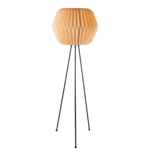 Lampada da terra con struttura in metallo e paralume in lino pieghettato