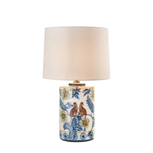 Lampada da Tavolo Ethno Jungle – Porcellana decorata e paralume in tessuto
