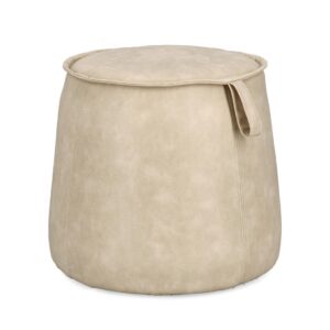 Pouf contenitore in ecopelle con maniglia decorativa – avorio, giallo, marrone, verde