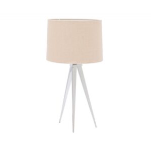 Lampada da tavolo moderna in metallo cromato e tessuto pastello
