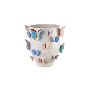 Vaso Basso Butterfly in Gres – Motivo Fogliato e Farfalle in Rilievo