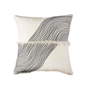 Cuscino Nobu 45x45 - Cotone Bianco con Ricamo Linee Nere