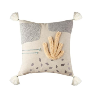 Cuscino Marea 45x45 - Cotone con Fantasia e Applicazioni Corallo