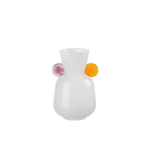 Vaso basso Alva in vetro bianco – Con Dettagli Colorati